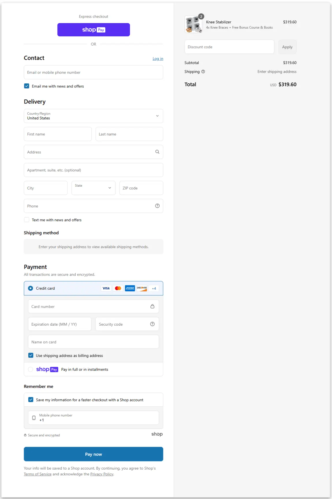 Nooro Knee Stabilizer Secure Checkout Page